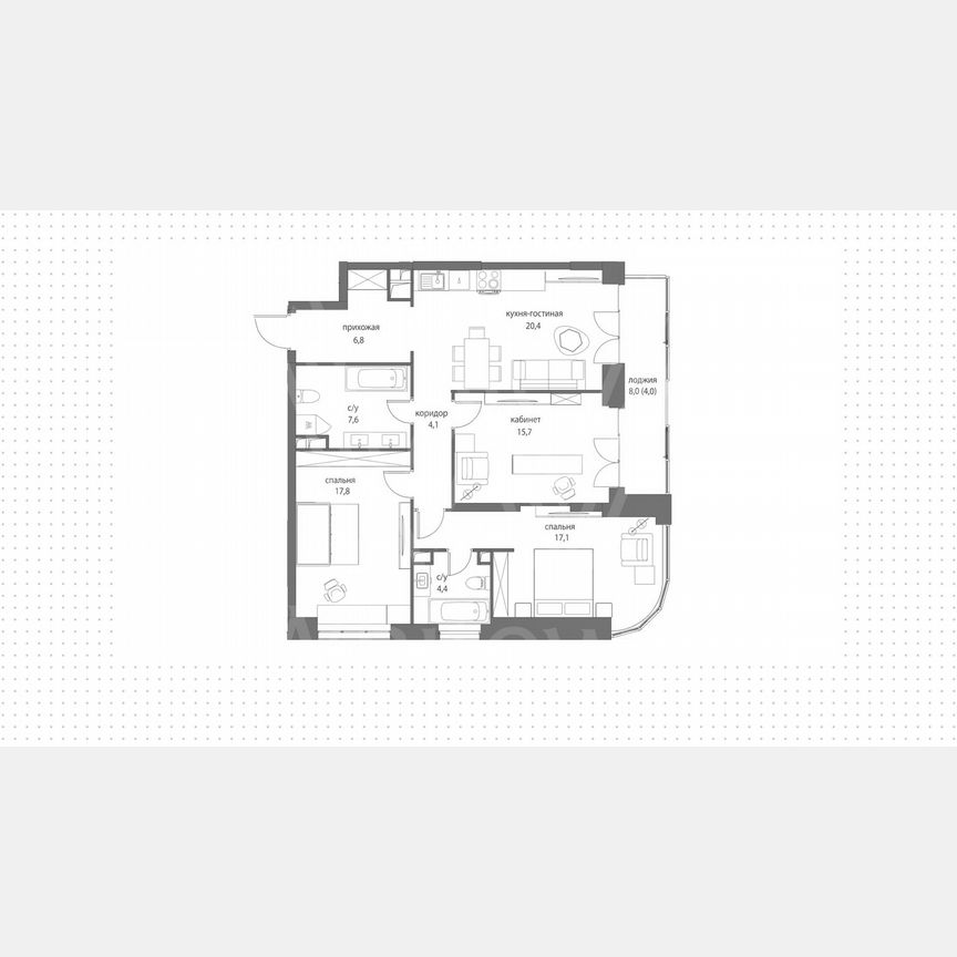 3-к. квартира, 96,7 м², 19/23 эт.