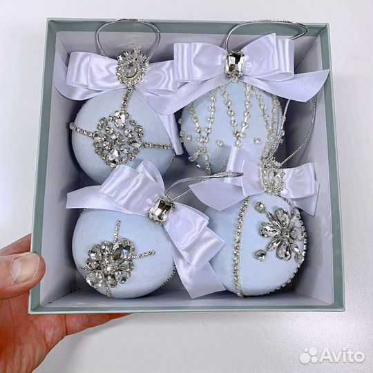 Ёлочные шарики ручной работы, набор 4 шт