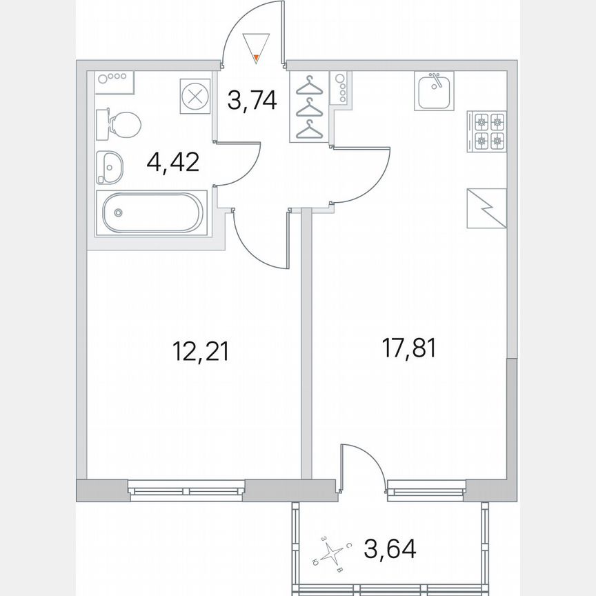 1-к. квартира, 39,3 м², 2/5 эт.