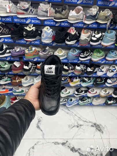 Кроссовки new balance 574 кожаные с мехом