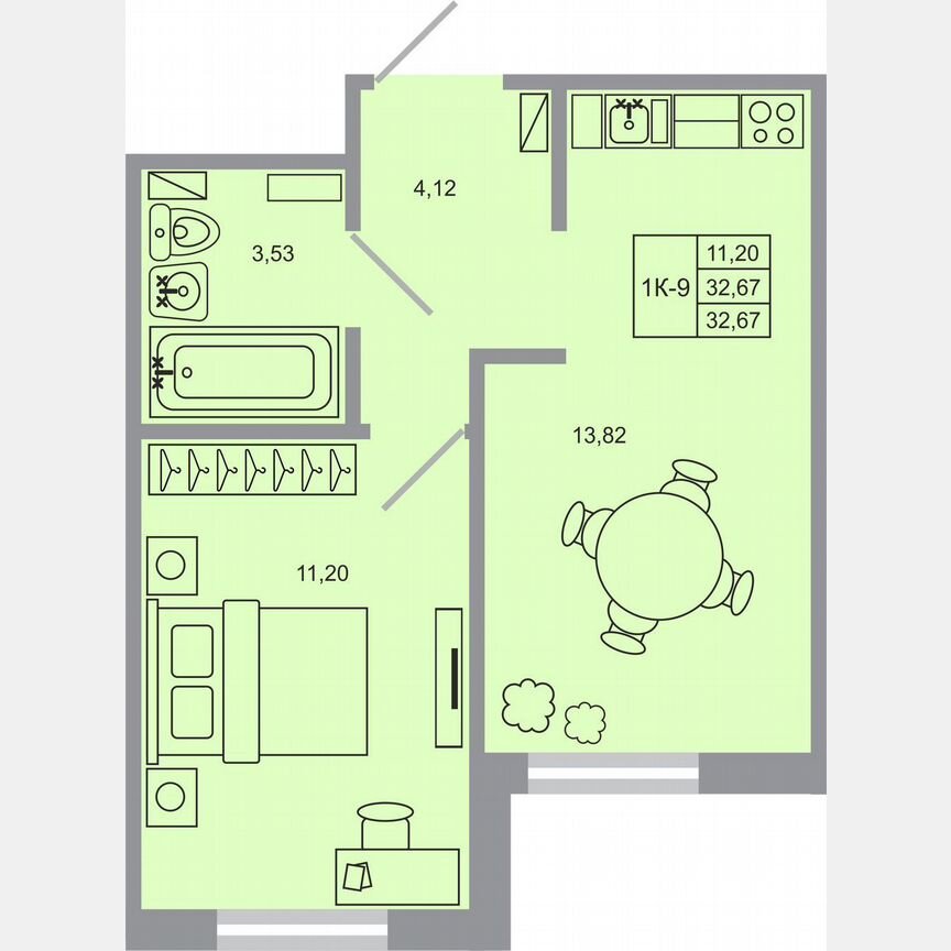 1-к. квартира, 32,7 м², 3/17 эт.