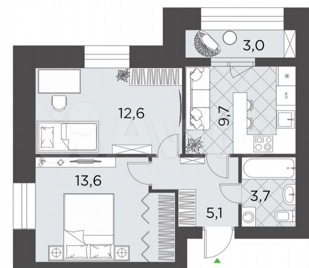 2-к. квартира, 47,7 м², 1/9 эт.