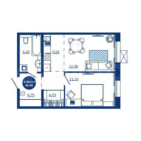 1-к. квартира, 43 м², 10/17 эт.