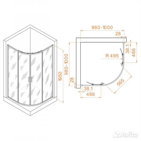 Душ. уголок RGW 100x100 Хром Пассаж 03085200-11