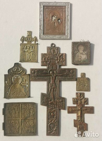 Икона бронзовая старинная крест николай чудотворец