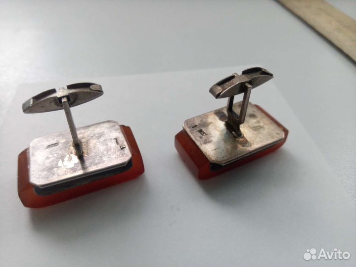 Запонки старинные серебро янтарь люкс