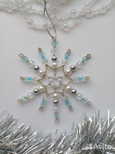 Снежинки из бисера елочные игрушки комплект
