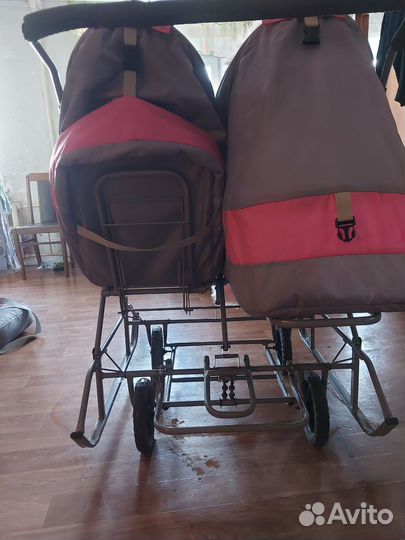Санки коляска для двойни с колесами