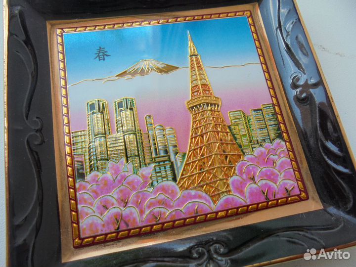 Японск авторск фарфор миниатюры 7,5х7,5 см позол