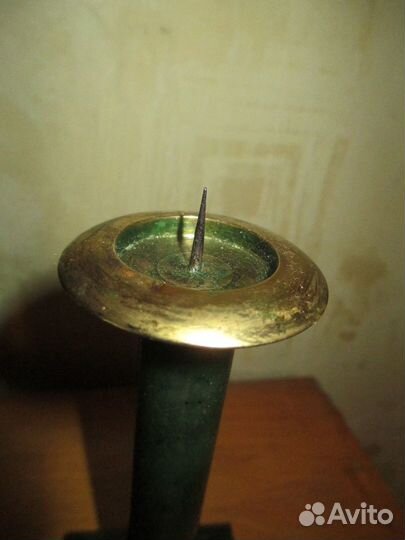 Подсвечник редкий Нефрит природный латунь СССР