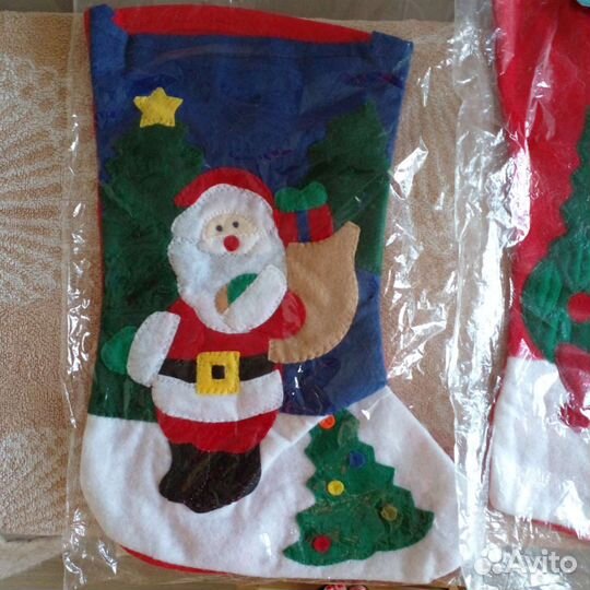 Носок новогодний для декора и подарков