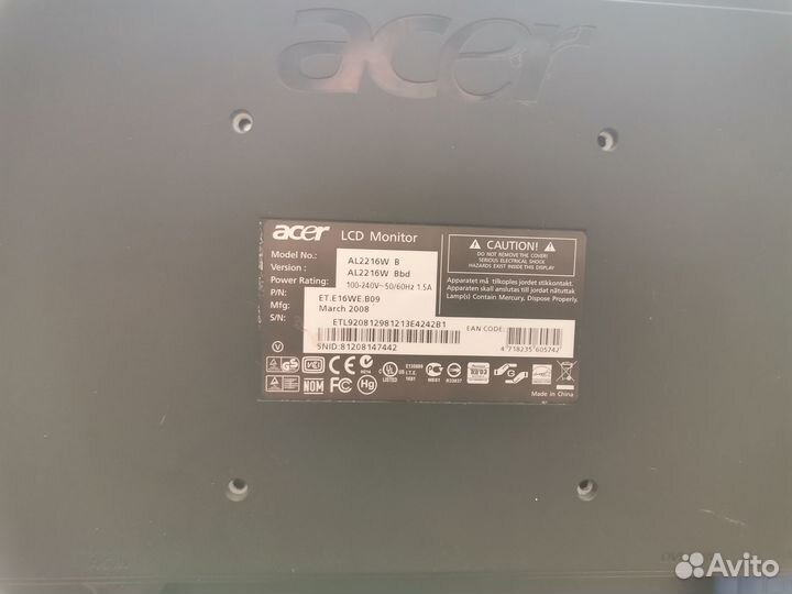 Монитор Acer AL2216w в хорошем состоянии