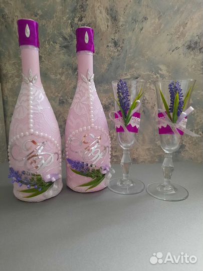 Свадебные бокалы,свечи,казна,бутылки