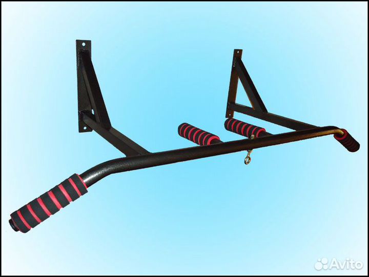 Турник настенный 2 хвата для дома с кольцом черный