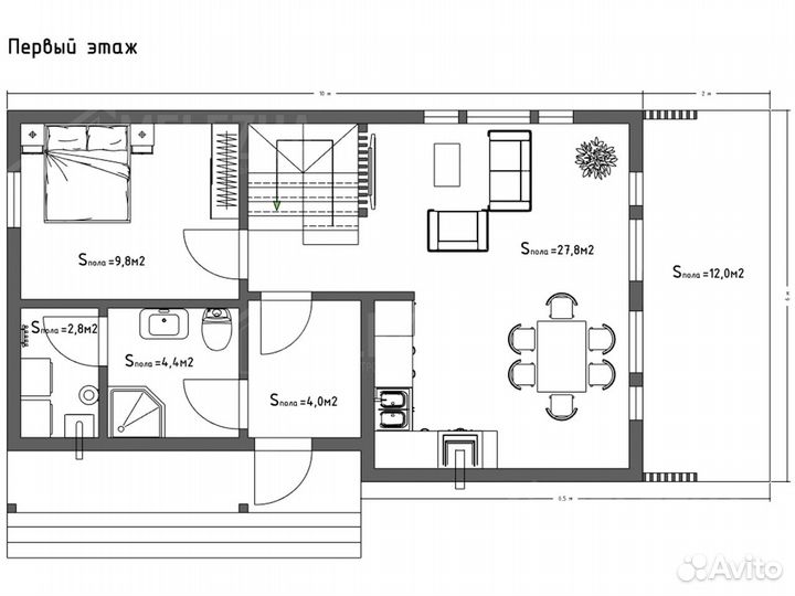 Каркасный дом «Елинка»: 115 м² l 12х6 м²