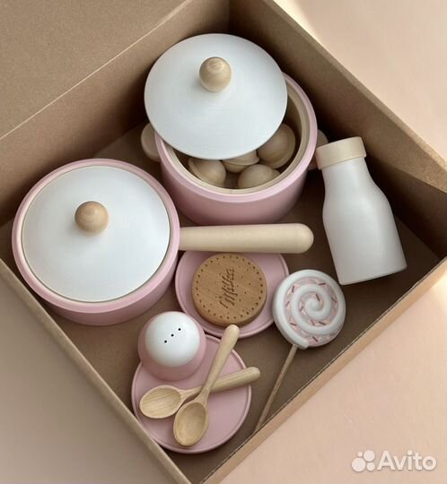 Деревянный детский набор посуды