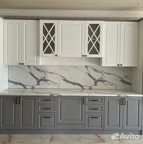 Цена за весь кухонный гарнитур белый серый