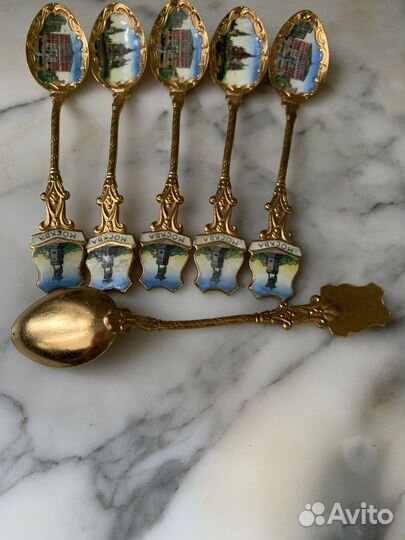 Набор чайных ложек Винтаж эмаль золотое покрытие