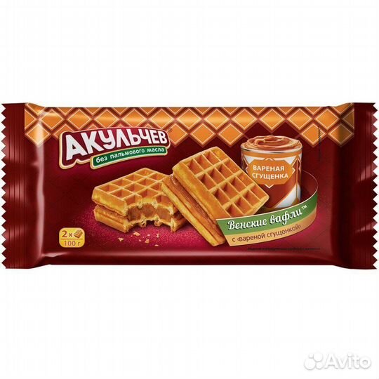 Вафли Акульчев Венские со сгущенкой 100г (опт)