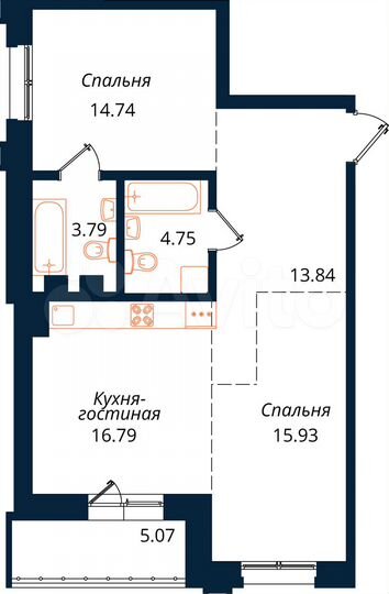2-к. квартира, 74,9 м², 4/18 эт.