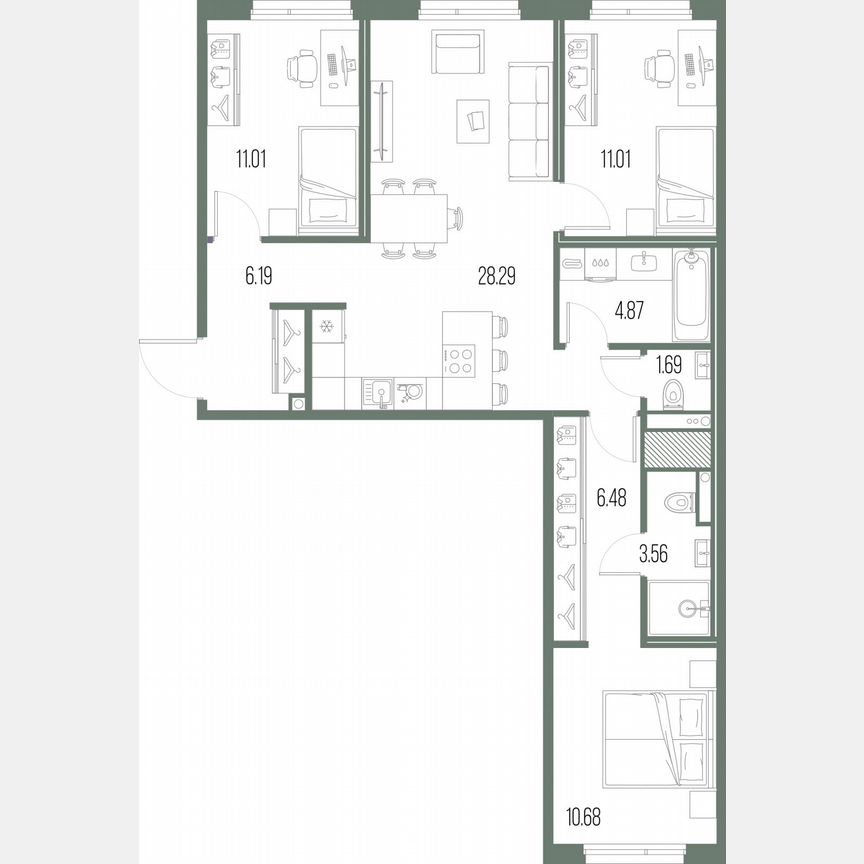 3-к. квартира, 83,8 м², 2/10 эт.