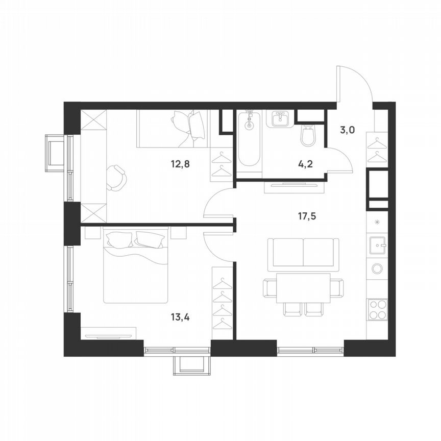 2-к. квартира, 50,9 м², 15/17 эт.