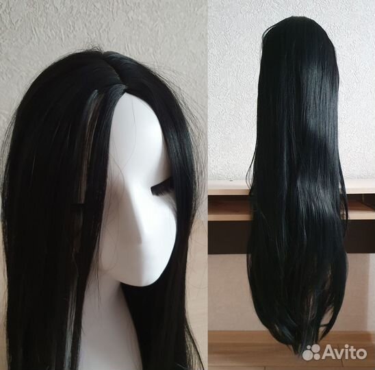 Черный, белый парик без челки, с челкой 100 см