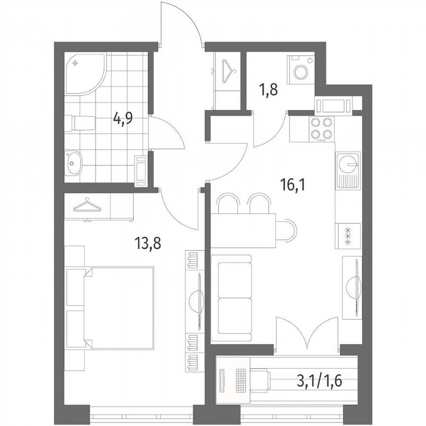 1-к. квартира, 42,5 м², 7/9 эт.