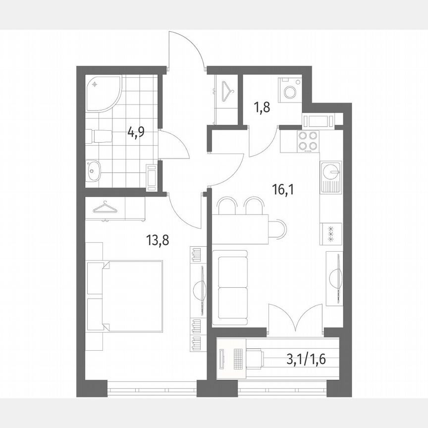 1-к. квартира, 42,5 м², 7/9 эт.