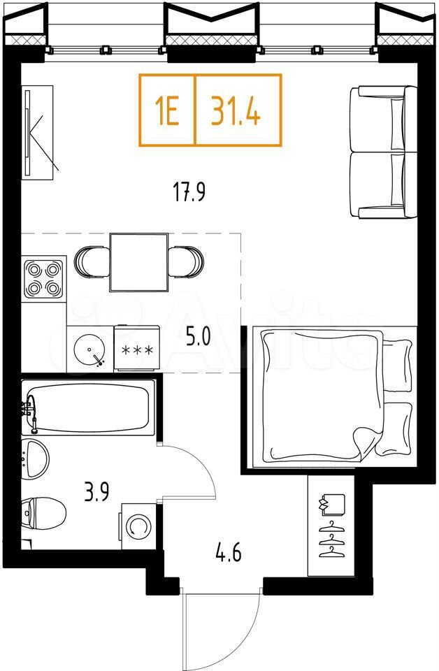 1-к. квартира, 31,4 м², 4/9 эт.