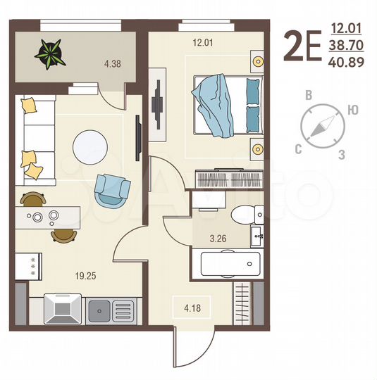 1-к. квартира, 40,9 м², 16/18 эт.