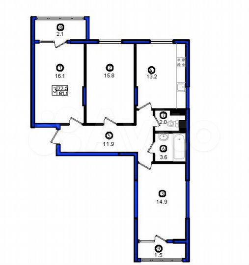 3-к. квартира, 81,2 м², 6/19 эт.