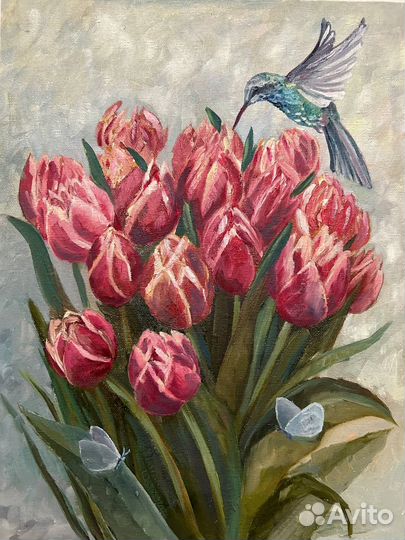 Картина розовые тюльпаны, картина букет тюльпанов