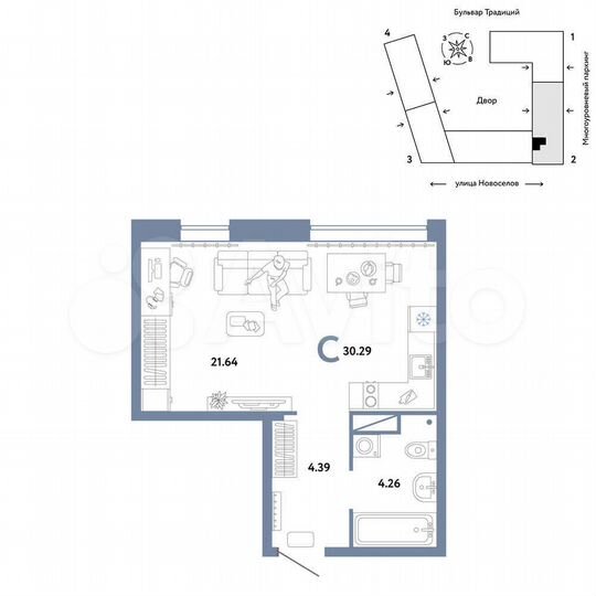 Квартира-студия, 30,3 м², 7/16 эт.