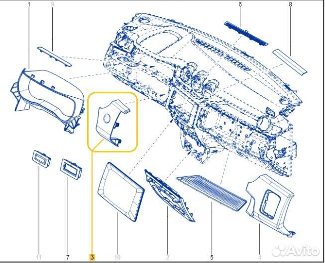 Декоративная накладка на торпедо правая Renault