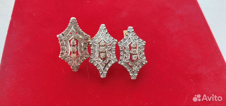Серьги+кольцо 750 проба с бриллиантами