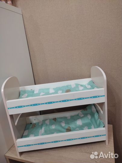 Кровать двухьярусная для кукол 40см