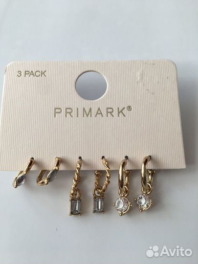 Серьги новые 3 пары фирмы Primark