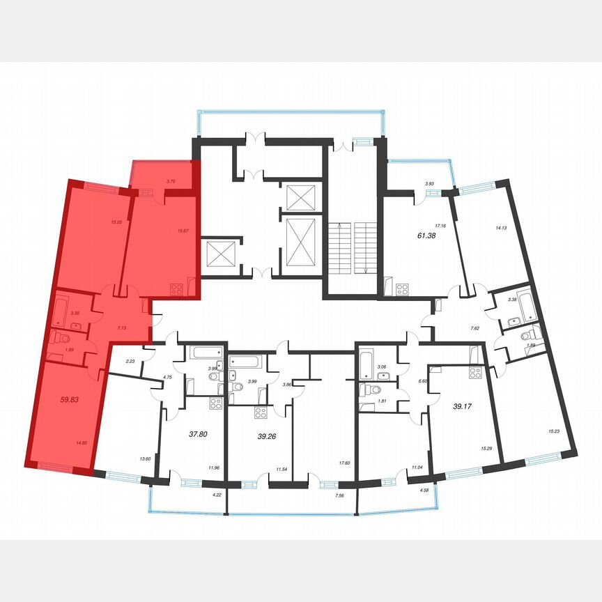 2-к. квартира, 61,7 м², 4/22 эт.