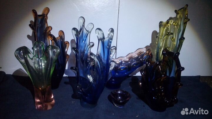 Вазы Богемское цветное стекло Чехословакия 70е