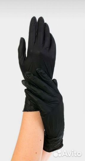 Перчатки одноразовые нитриловые чёрные и голубые