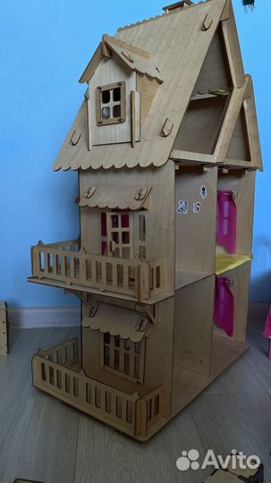 Детский деревянный домик кукольный с мебелью