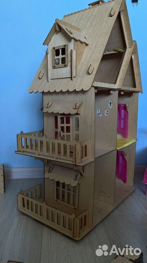 Детский деревянный домик кукольный с мебелью