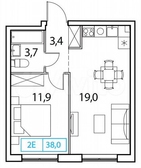 2-к. квартира, 38 м², 9/17 эт.