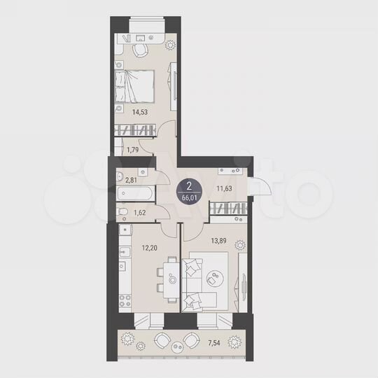 2-к. квартира, 66 м², 8/10 эт.