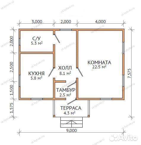 Каркасный садовые дом 9х6м с крыльцом