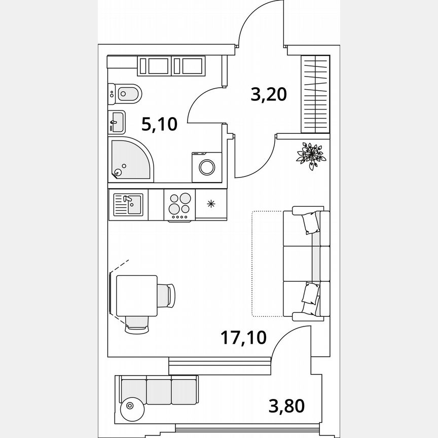 Квартира-студия, 45,2 м², 10/13 эт.