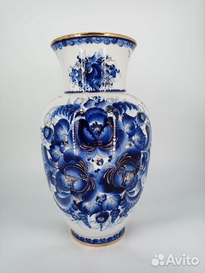 Гжель ваза с позолотой 38 см