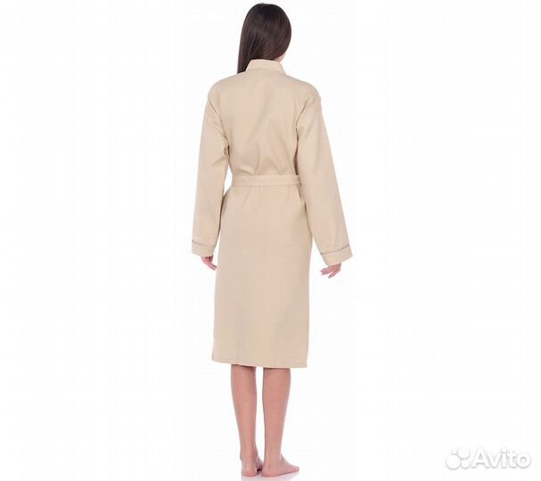 Халат вафельный Home One с кантом бежевый 56