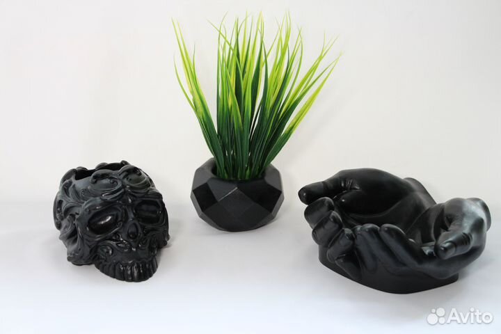 Набор подарочный из гипса: череп/ кашпо/руки